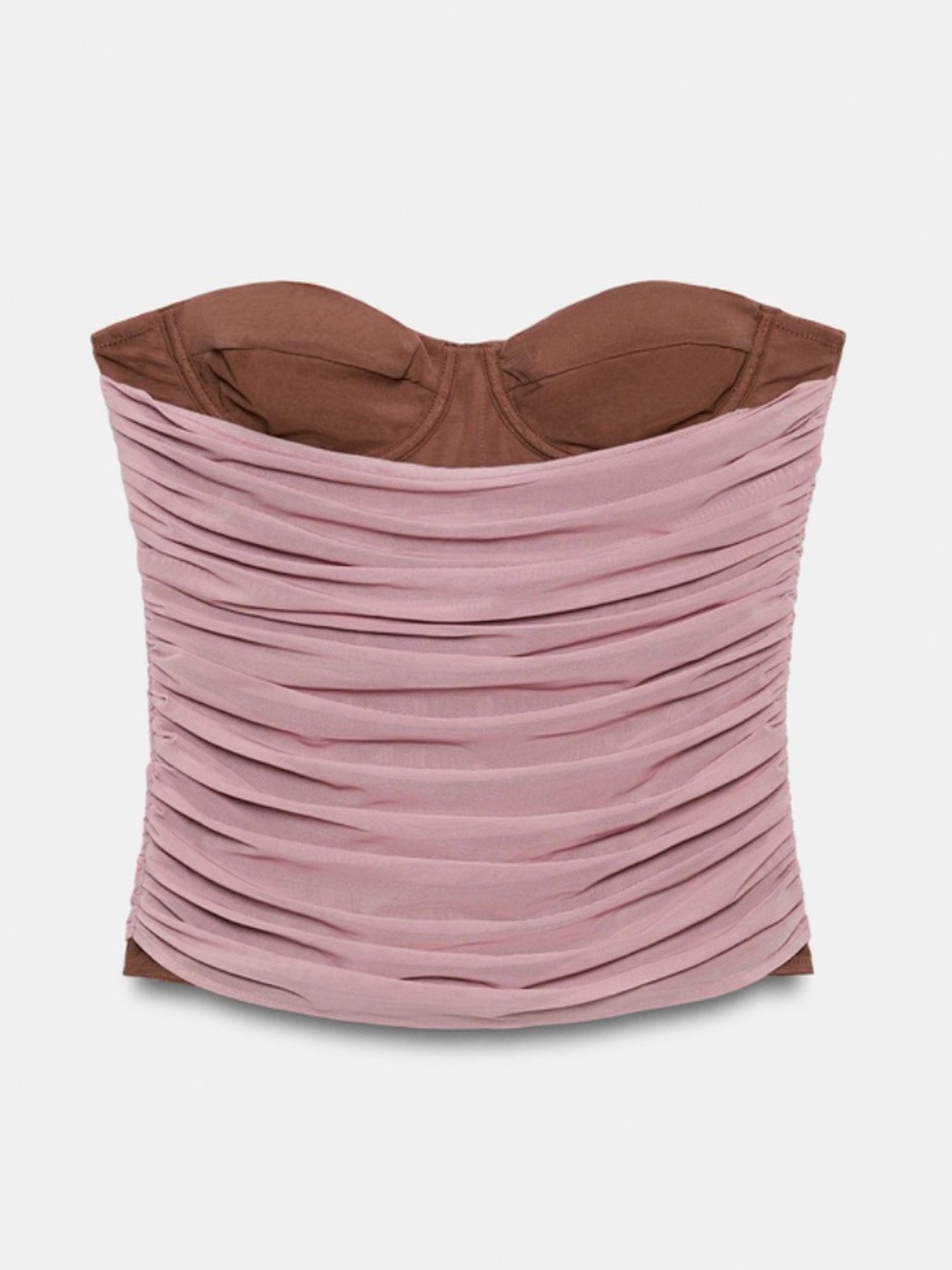 ZARA NWT Strapless Ruched Bustier Top in Dusty Pink and Brown